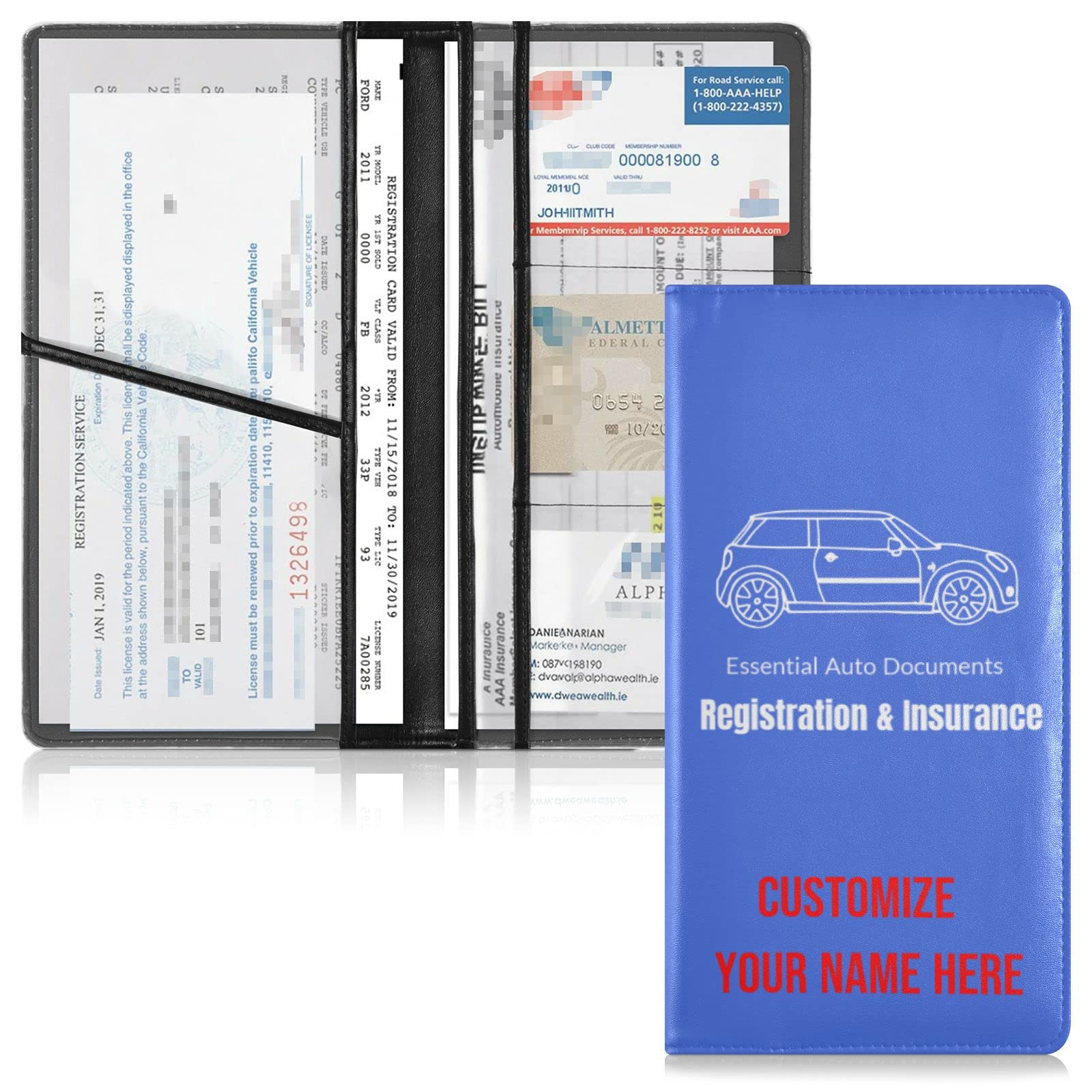 Personalized Leather Car Document Holder - Custom Insurance & Registration Card Organizer For Glove Box (Turquoise)