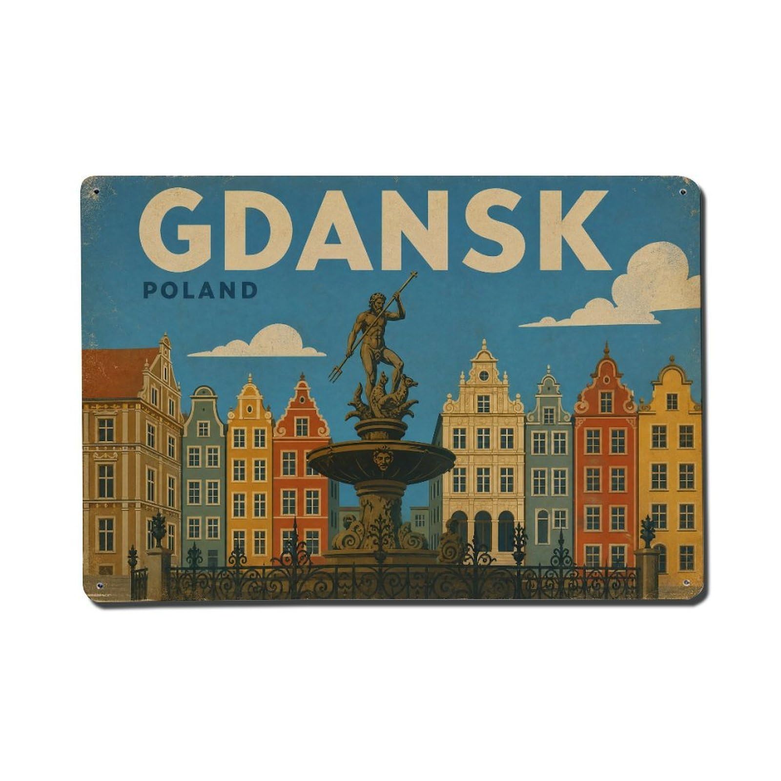 Vintage Travel Poland Gdansk Metal Tin Sign