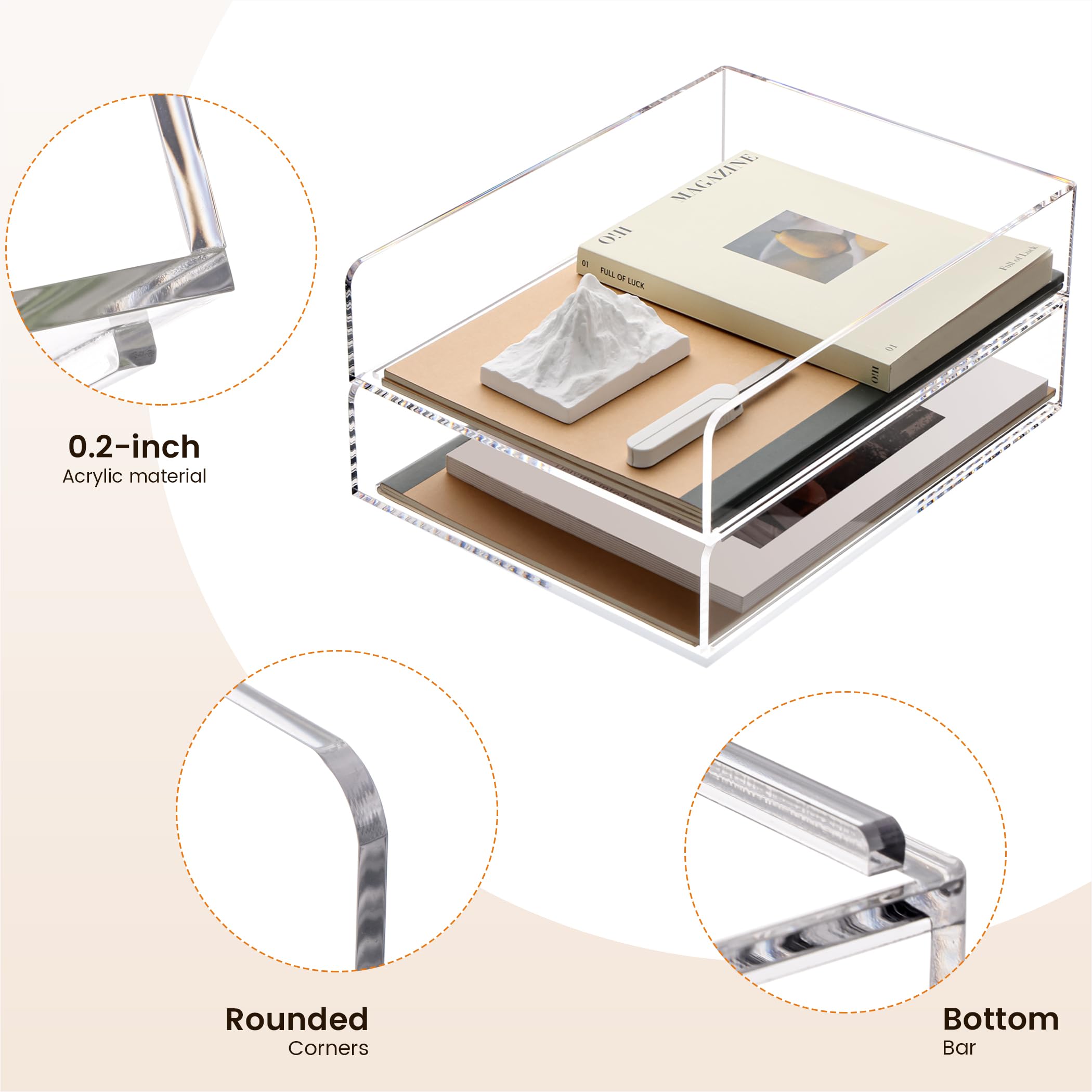 SANRUI Premium 2-stöckige Briefablage aus Acryl – 5 mm extra dick & stabil – stapelbarer A4-Papier-Organizer & Dokumentenhalter – kristallklarer Schreibtisch-Organizer für Zuhause & Büro (30,5 x 23,5