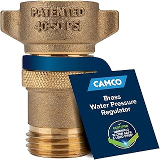Camco (40055) RV Brass Inline Water Pressure Regulator- Helps Protect RV Plumbing and Hoses from High-Pressure City Water