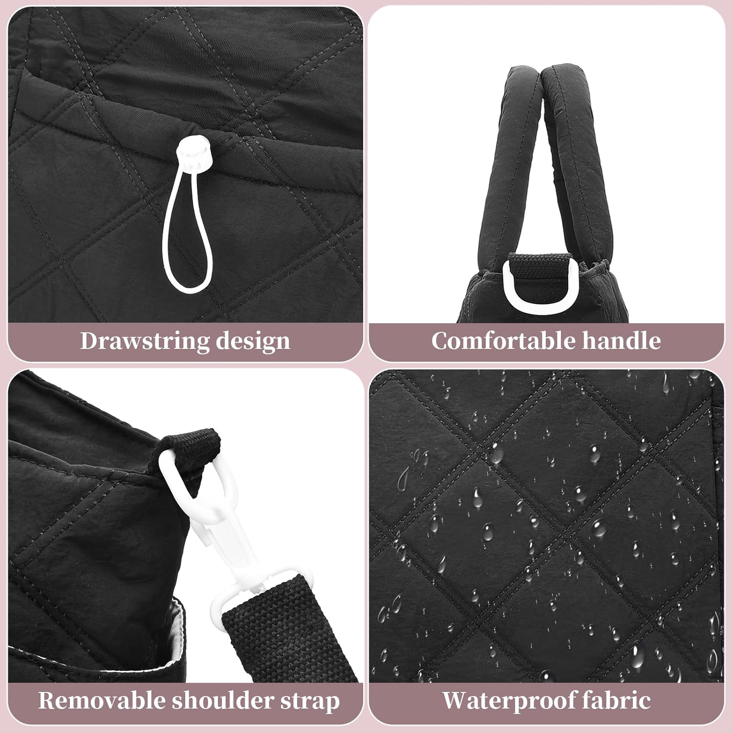 I IHAYNER Puffer Tote Bag for Women Lightweight Top Handle Handbag Large Shoulder Bag with Zipper for Travel Work