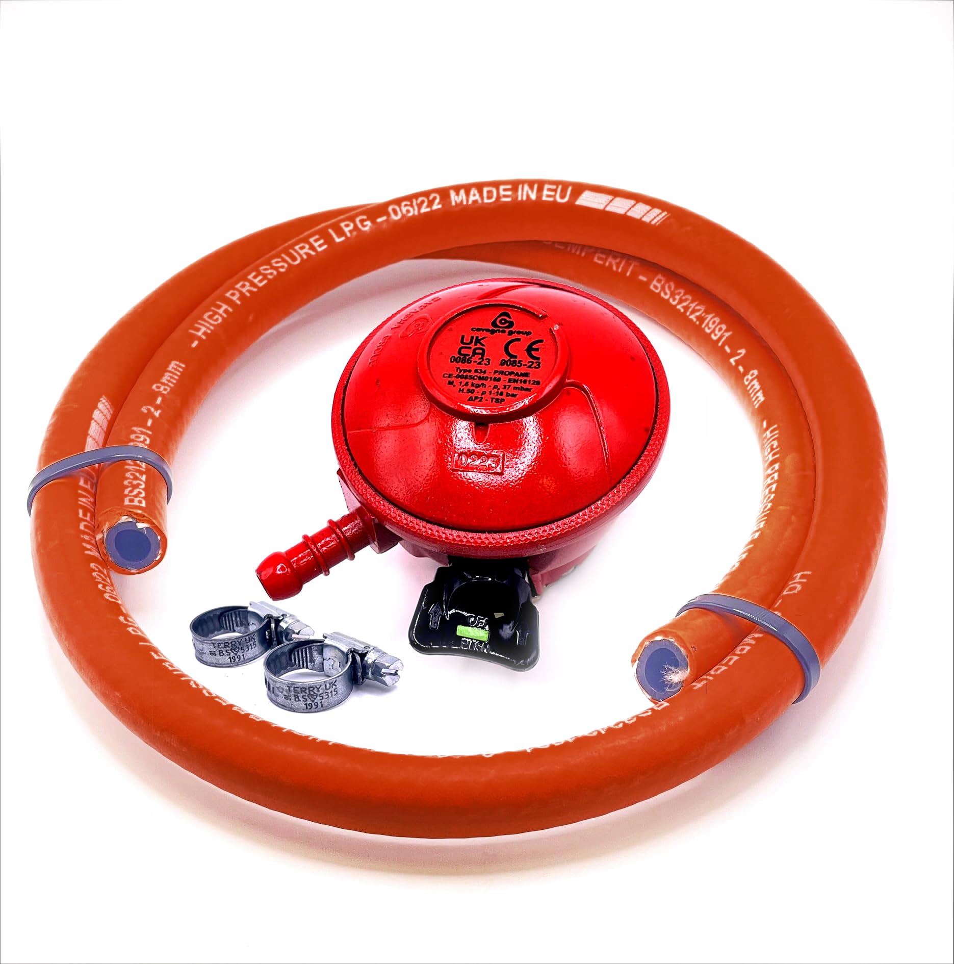 Régulateur de Pression de gaz Propane à Clipser 27 mm 1,5 kg/h + Tuyau Haute Pression de 2 mètres