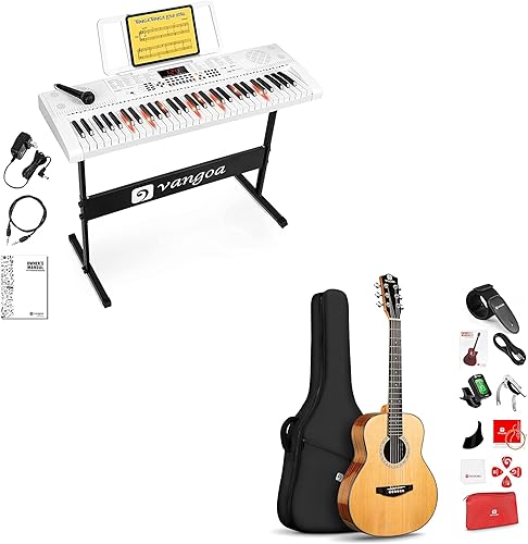 Miniatura 1 de Vangoa Piano de teclado 61 teclas iluminadas con guitarra acústica de 36 pulgadas para adultos principiantes