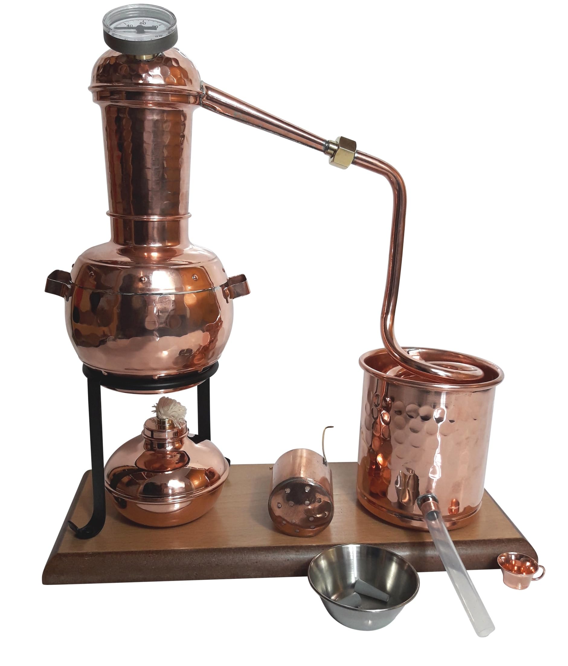 Destille 0,5 Liter Modell Kalif mit Aromakorb, Thermometer und Spiritusbrenner | Destillieranlage für Hydrolate (Pflanzenwasser)