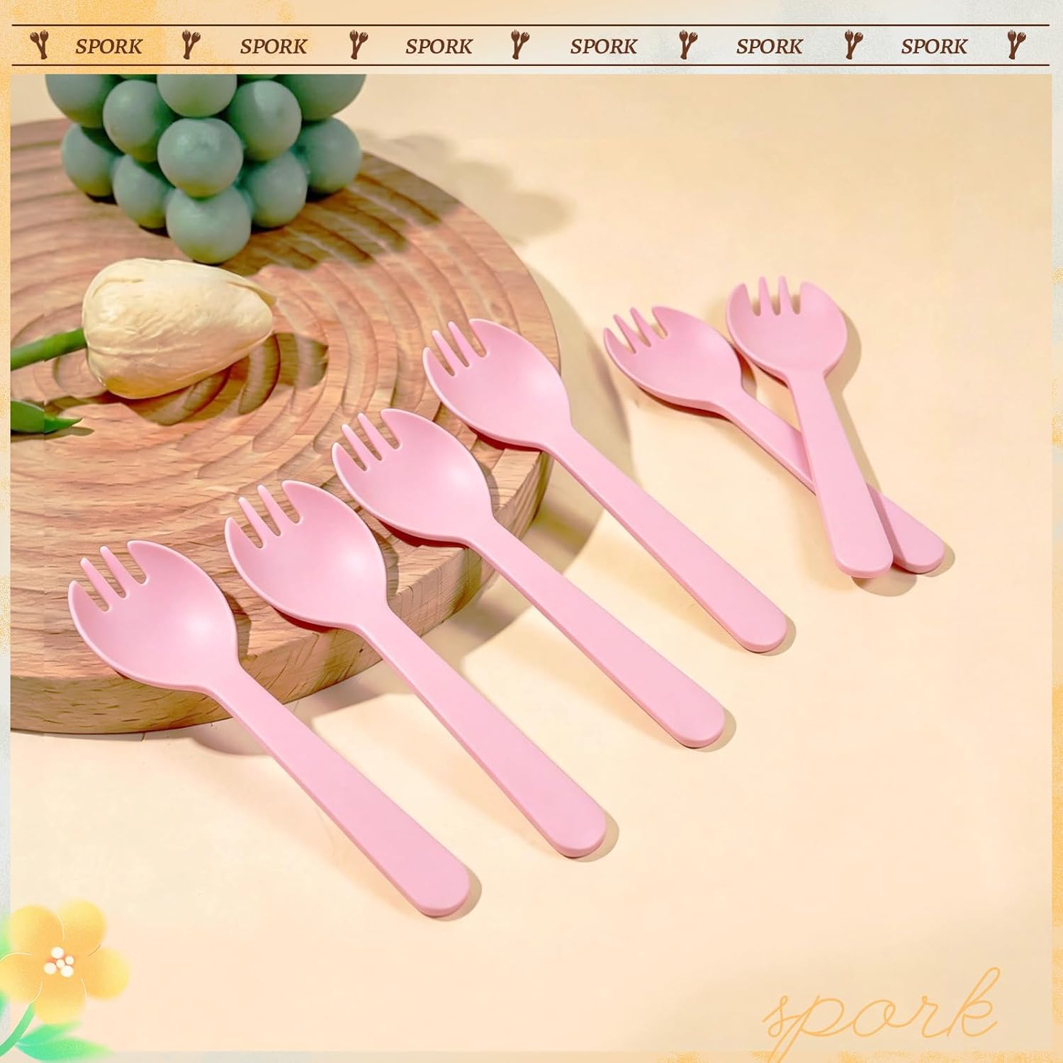 200Pcs Mini Plastic Sporks, 4.2 Inch Disposable Spoon Fork Combo, Individually Wrapped Pink Utensils for Desserts, Appetizers, Parties, Office Snacks, Restaurants, Catering & To-Go Use image 5