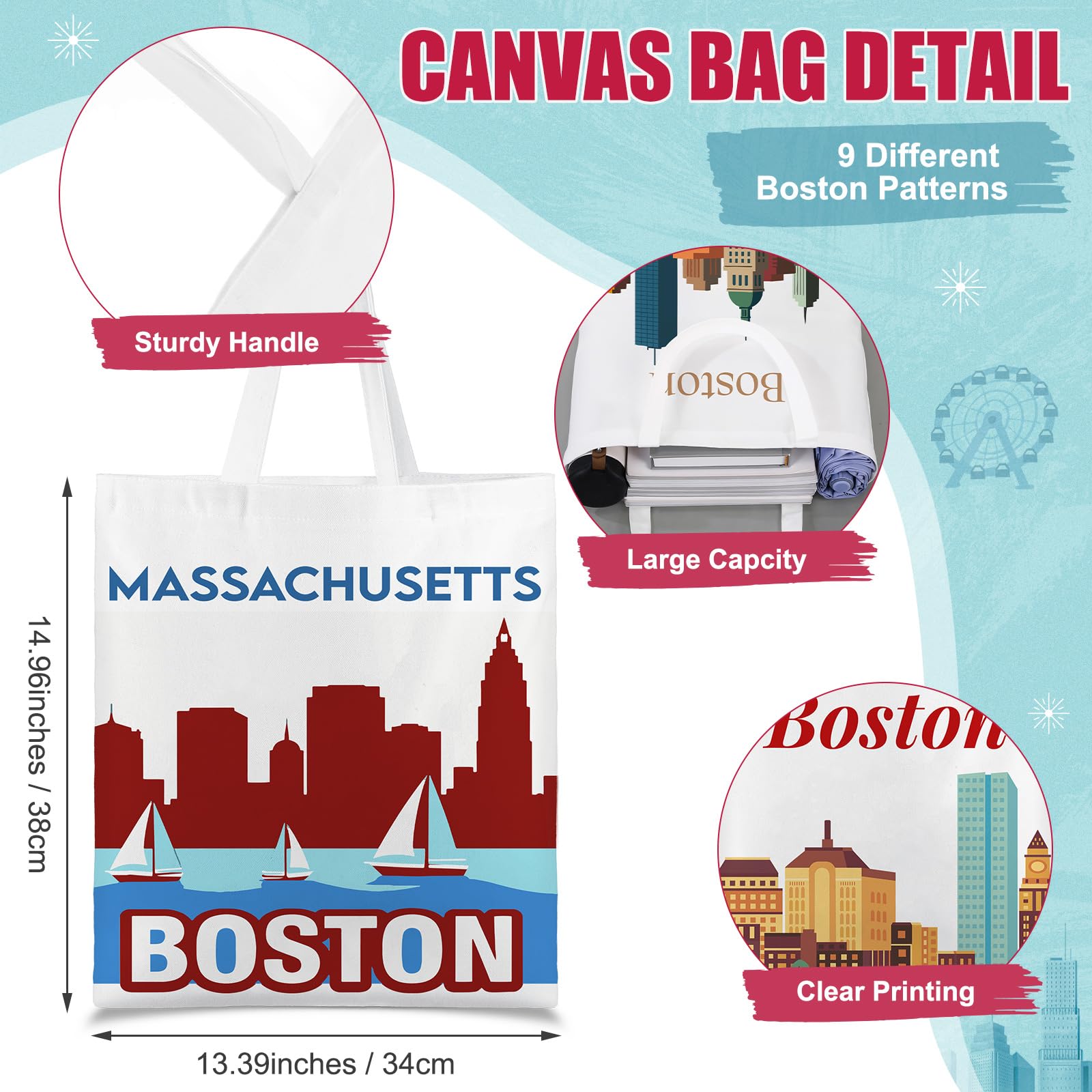 Paterr 9 Pcs City Souvenirs Gifts New York Tote Bag Bulk San Francisco Canva Tote Boston Chicago Souvenirs for Women Travel