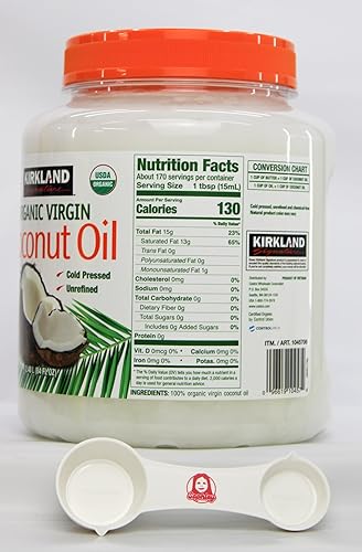 Miniatura 3 de Kirkland Signature Aceite de coco orgánico (84 onzas líquidas) + cuchara medidora Sophley - Paquete Pure Bliss!