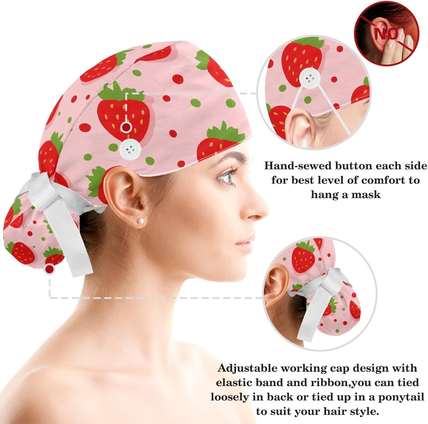 Turtles and Starfish Working Cap with Scrunchies Women’s Ponytail Scrub Cap Scrub Hat Bouffant Hat for Long Hair