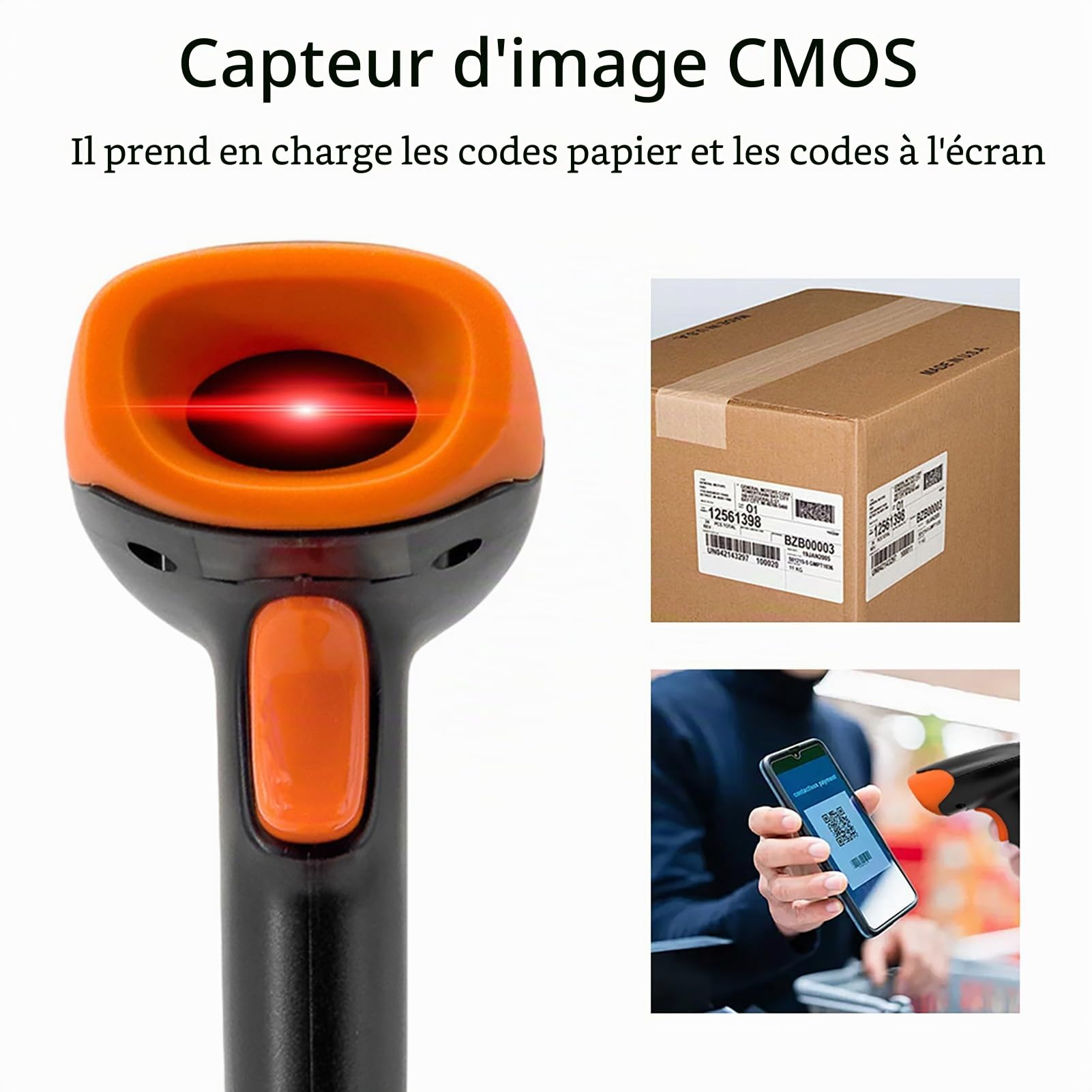 Scanner de Codes à Barres, Scanner de Code QR avec Interface USB 2D pour l'inventaire d'entrepôt de Paiement Mobile de Caissier de supermarché (Connexion USB)