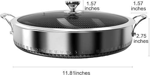 Miniatura 2 de Wok hexagonal antiadherente de acero inoxidable 316L de 5 cuartos de galón con tapa, dos asas para sostener, sin PFOA, apto para lavavajillas y