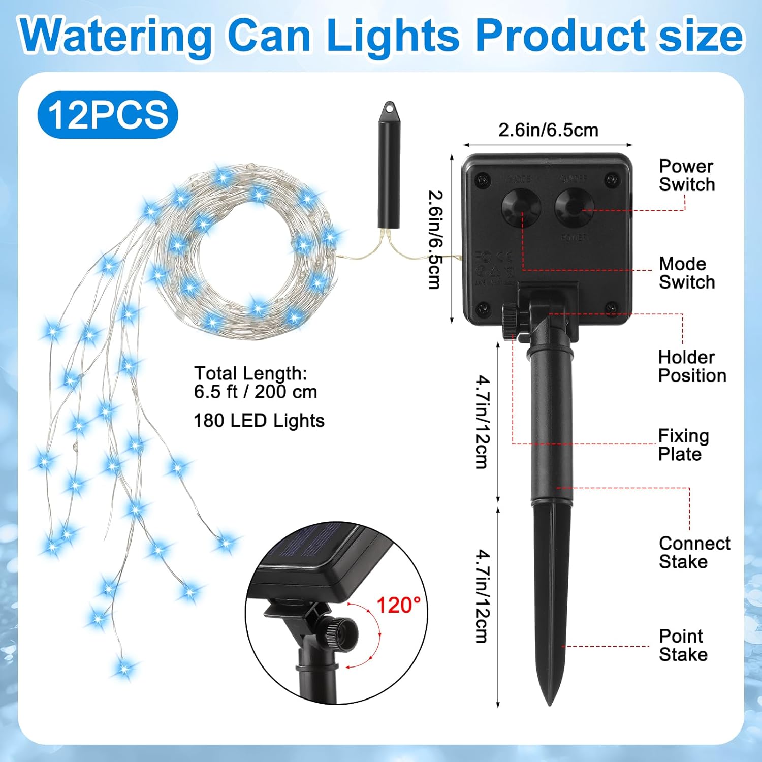 12 Pack Solar Waterfall Fairy Bunch Lights Outdoor Waterproof 9 Strand 180LEDs 8 Modes Watering Can Light (No Can) Firefly Bunch Lights for Patio Yard Garden Decorations(Blue)