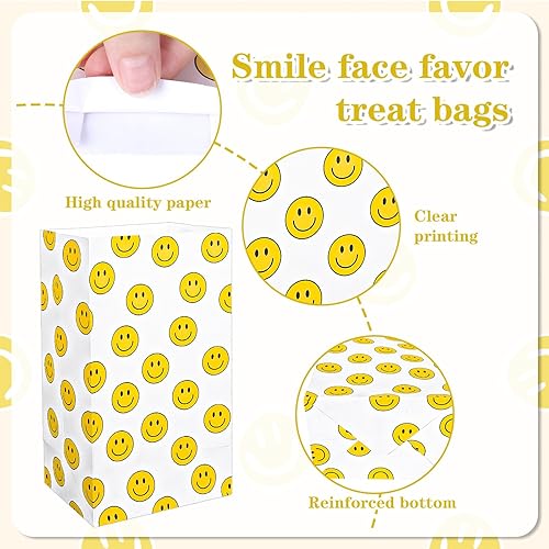 Miniatura 3 de Whaline 24 bolsas de recuerdo de fiesta con calcomanías de cara sonriente, bolsas de regalo de papel beige para baby shower, cumpleaños, boda,