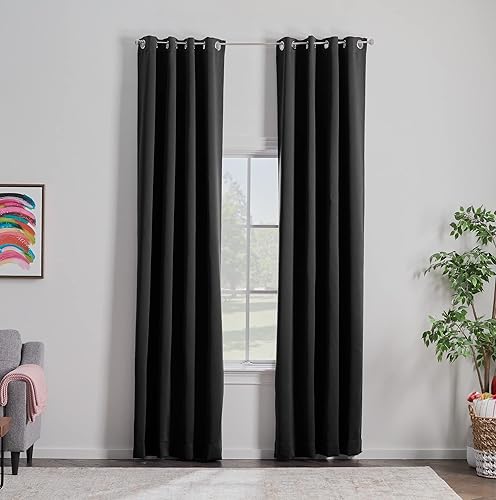 Linenspa Juego de 2 paneles de cortinas 100% opacas cortinas negras de 108 pulgadas de largo aislamiento térmico, reducción de ruido Linenspa Juego de 2 paneles de cortinas 100% opacas cortinas negras de 108 pulgadas de largo aislamiento térmico, reducción de ruido
