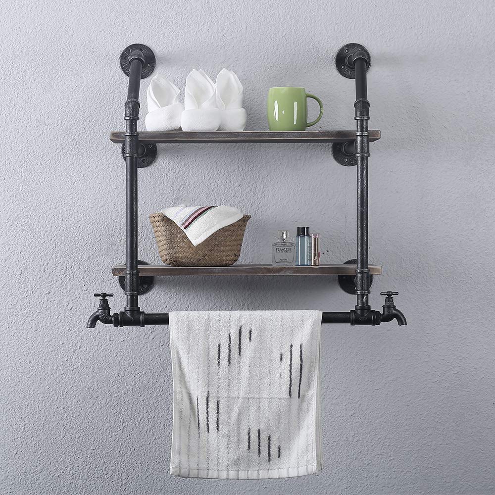 Buy Industrial Bathroom Shelves Wall ed 2 Tier,Rustic Pipe Shelf with