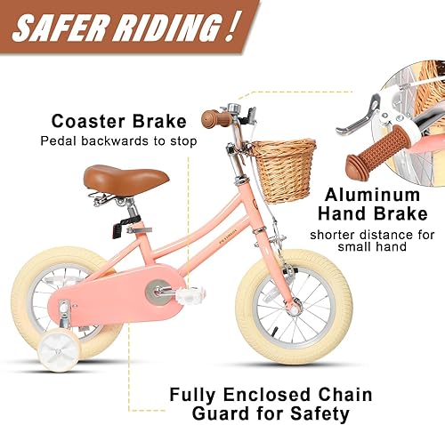 Miniatura 2 de Petimini Vintage Kids Bike for Girls, 1220 Inch Classic Bicycle with Wicker Basket & Bell, High Tensile Steel Frame, Training Wheels (1218), 85%