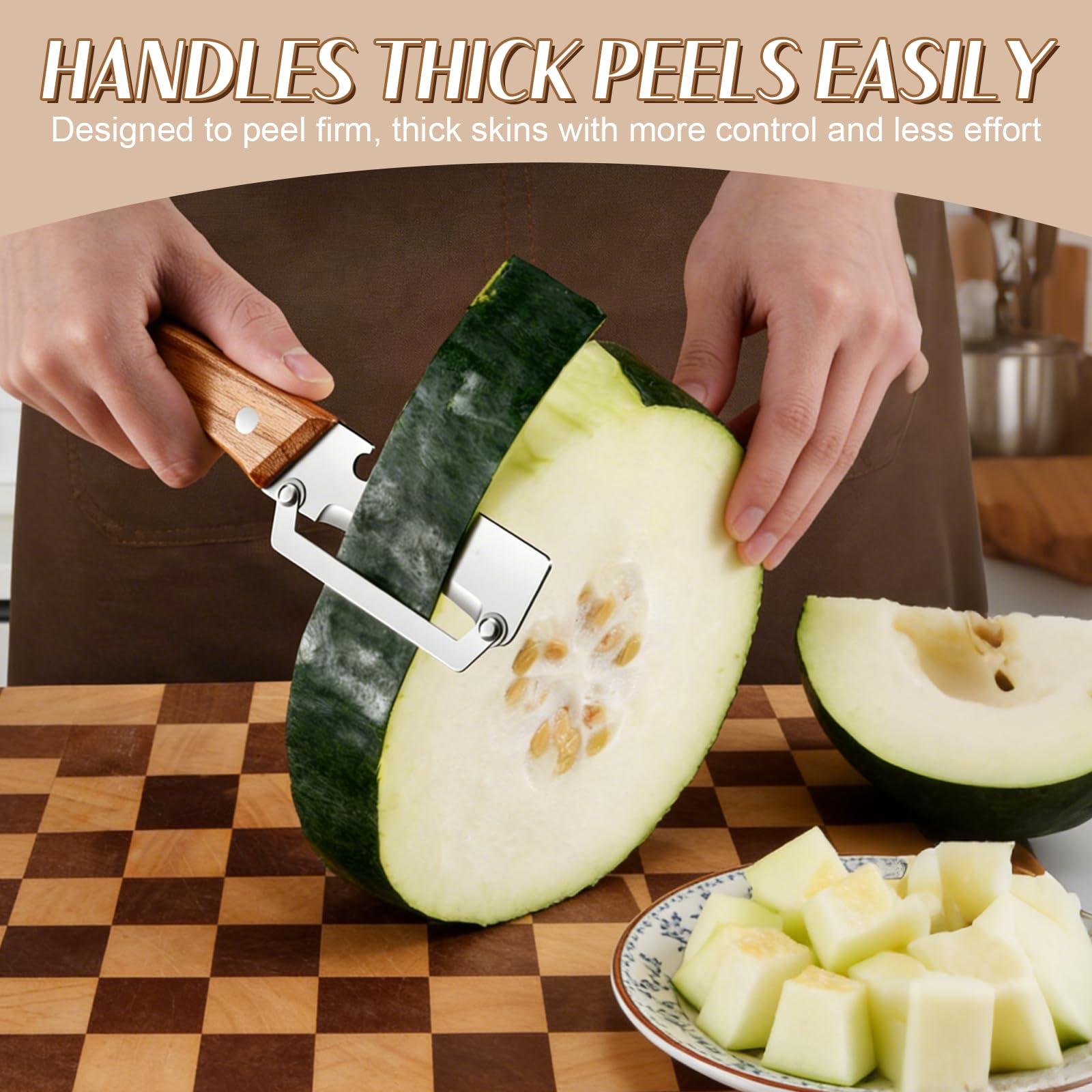 2026 Upgrade Vegetable Peeler With Wooden Handle, Stainless Steel Wide Blade Potato and Carrot Peeler, 2-in-1 Veggie Peeler With Bottle Opener for Kitchen, Camping and Travel (1PCS) - 4