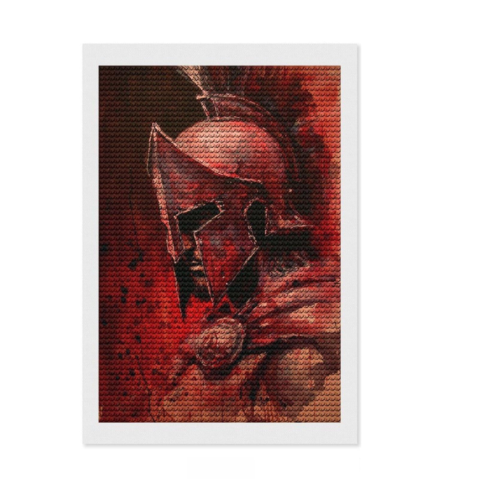 Junmoney Red Warrior's Gaze Diamond Painting Canvas Set 8"x12", Creative Leisure Activity, Vintage Style Decor, for Beginners, Birthday Gift