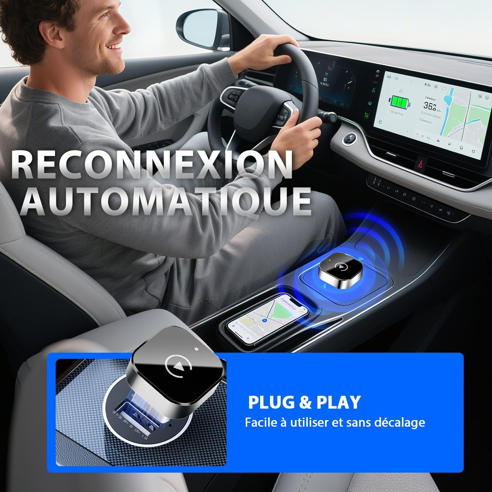 Adaptateur CarPlay sans Fil, Mini CarPlay et Android Auto 2 en 1, USB-A/C, Plug & Play, Connexion Automatique, Mise à Niveau 2025, Compatible with iPhone and Android
