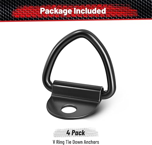 Vista 3 de RED WOLF Paquete de 4 anclajes de anillo en V para carga, en acero negro con revestimiento en polvo negro, con capacidad de 454 kg, para montaje