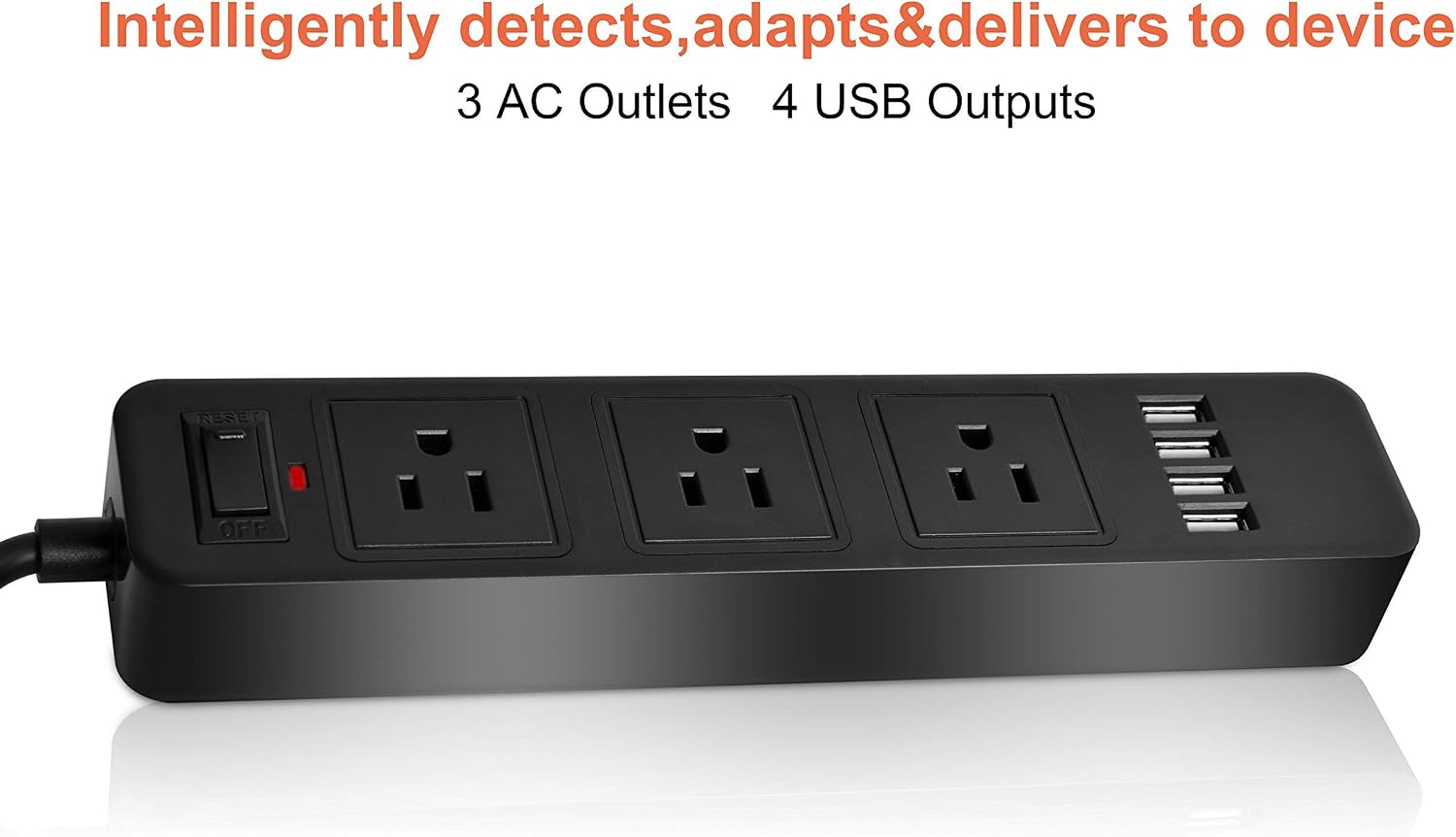 Elinker 3-Outlet Power Strip, with 4 USB Charging ports Home/Office Surge Protector with 6.6ft Extension Cord for Smartphone and Tablets