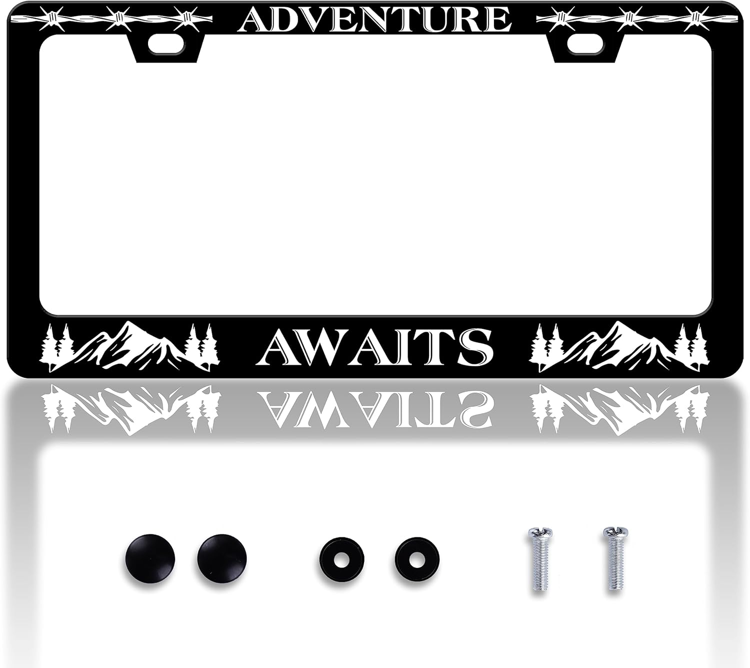 Adventure Awaits License Plate Frame Mountains License