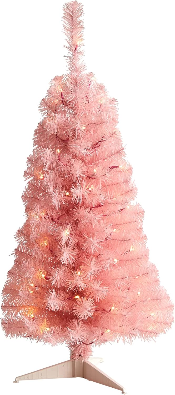 Nearly Natural 3ft. Pink Artificial Christmas Tree with 50 LED Lights and 118 Bendable Branches