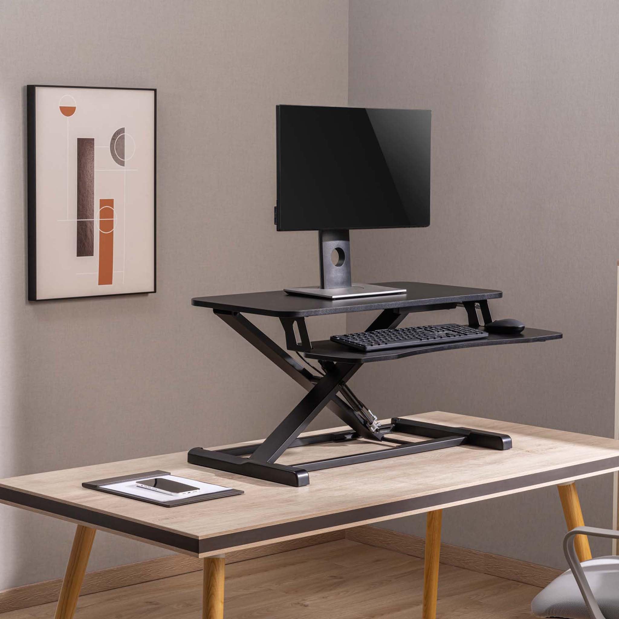 Wiltec Schreibtischaufsatz mit Tastaturablage 80x40cm höhenverstellbares Steh-Sitz-Pult für Monitore