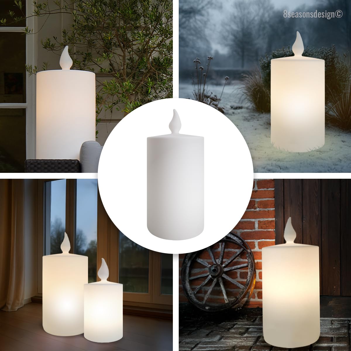 8 seasons design Dekoleuchte Kerze Shining Candle 80 cm (Weiß) E27-Fassung, LED warmweiß – wetterfest – für innen & außen (Garten, Terrasse, Balkon) - Weihnachten, Deko Advent