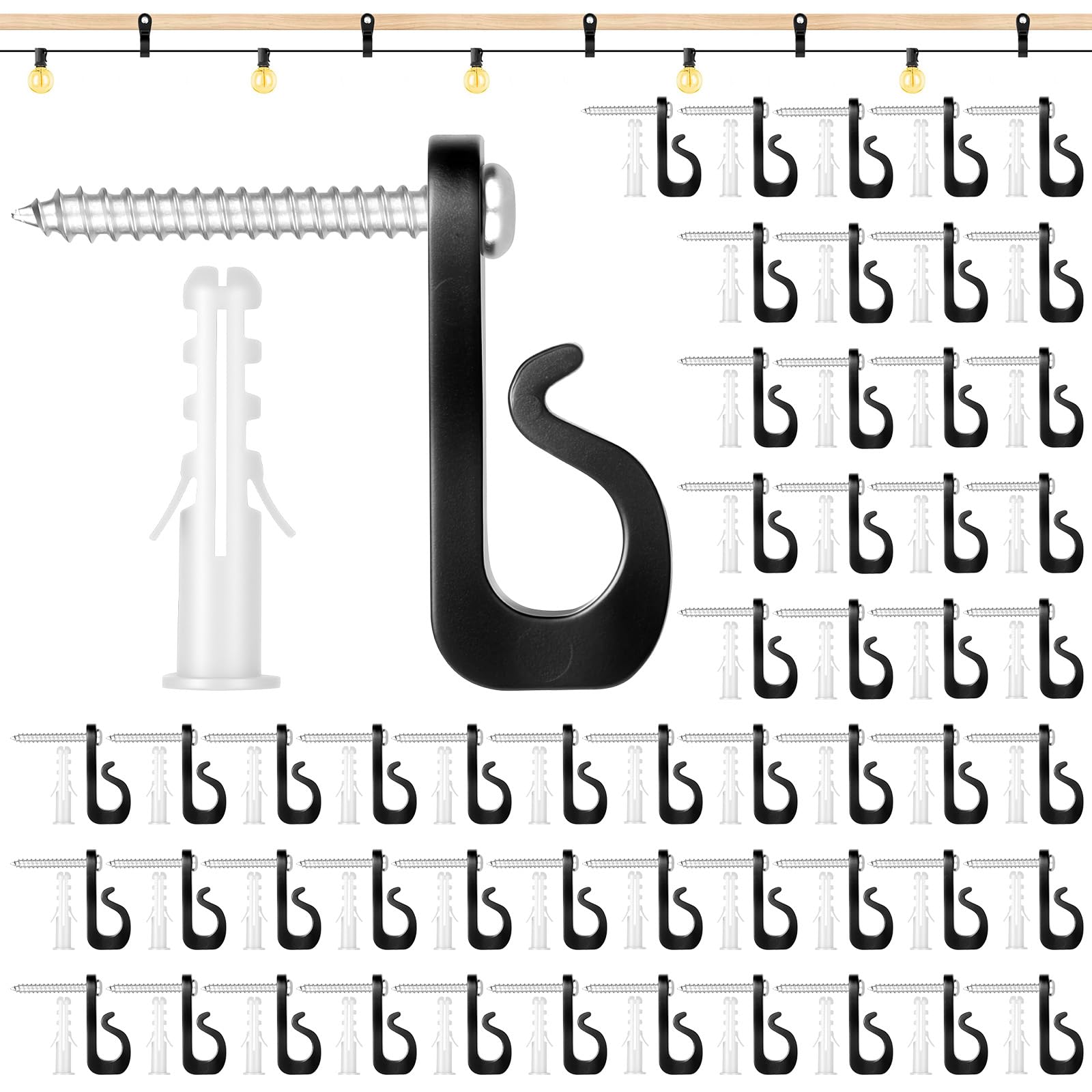 URAQT Ganci a vite, 55 Pezzi Ganci Avvitabili, Gancis Q-Hanger, Gancis a Vite per Interni ed Esterni, Gancis per Luci Natalizie con Vites, per luci di Natale,Campanelle,Catene Luminose