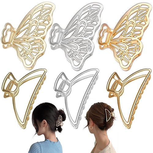 Miniatura 1 de Paquete de 6 pinzas de metal grandes para el cabello, pasador grueso de mariposa para el cabello, pinzas antideslizantes para el cabello, accesorios