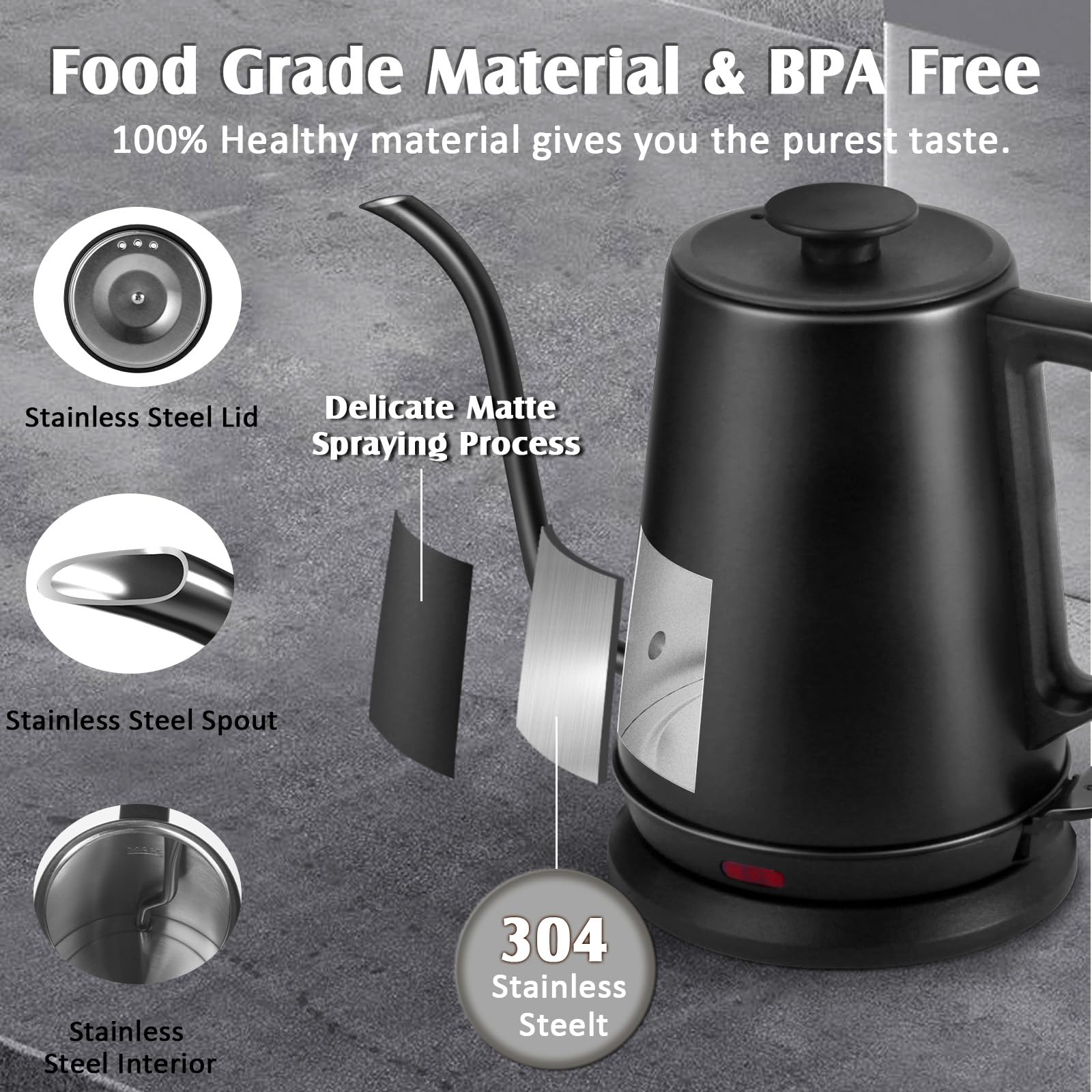 Hervidor eléctrico de cuello de cisne de 1 litro, hervidor de té para agua hirviendo, hervidor eléctrico de cuello de cisne para café y té, ebullición rápida para verter, apagado automático 3