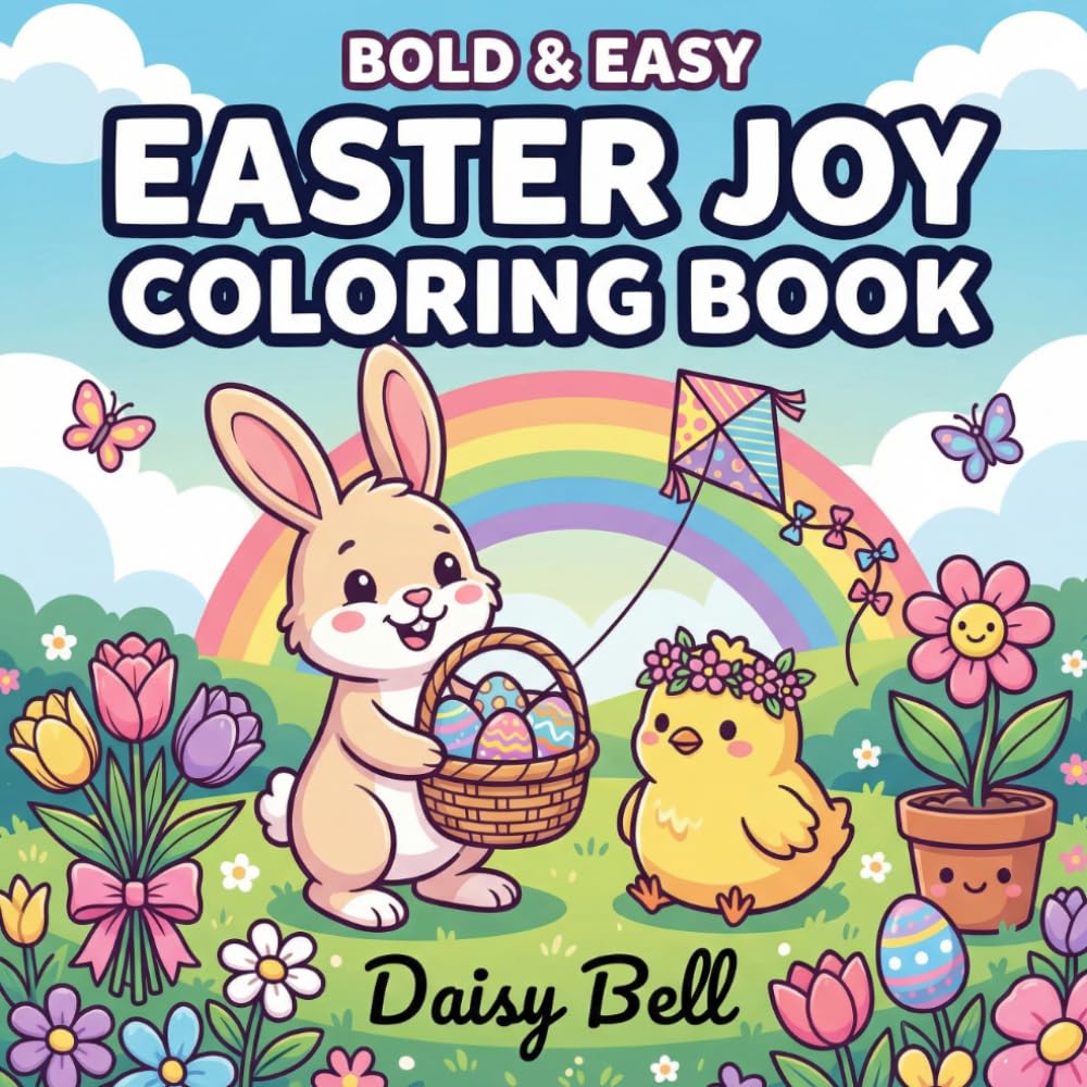 Easter Joy: Bold and Easy Easter Coloring Book for Adults and Kids with Cute Animals for Stress Free Relaxation