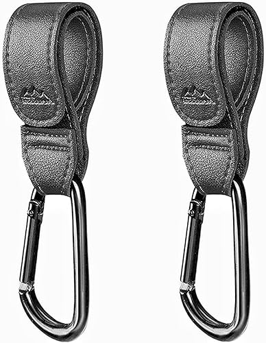 yueqian Ganchos para cochecito, ganchos para colgar bolsas de pañales, ganchos multiusos para bolsas de compras de comestibles, correas de cuero