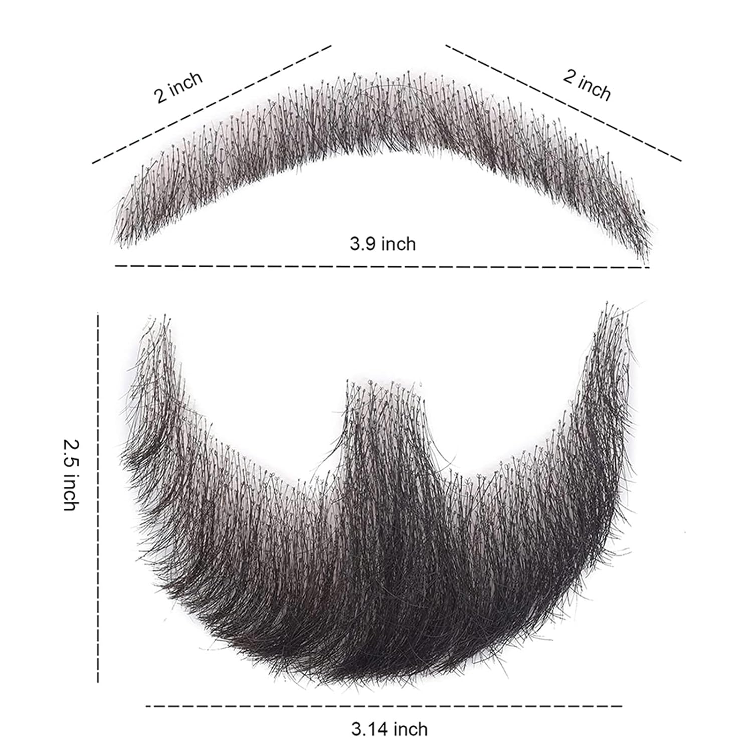 Fake Beard Realistic Mustache Human Hair Goatee False Beards Handmade Facial Hair, Natural Looking Fake Beard. (Black)