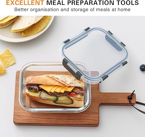 Miniatura 7 de Paquete de 10 recipientes de vidrio de 22 onzas con tapas, recipientes de vidrio reutilizables para almacenamiento de alimentos con tapas, a prueba