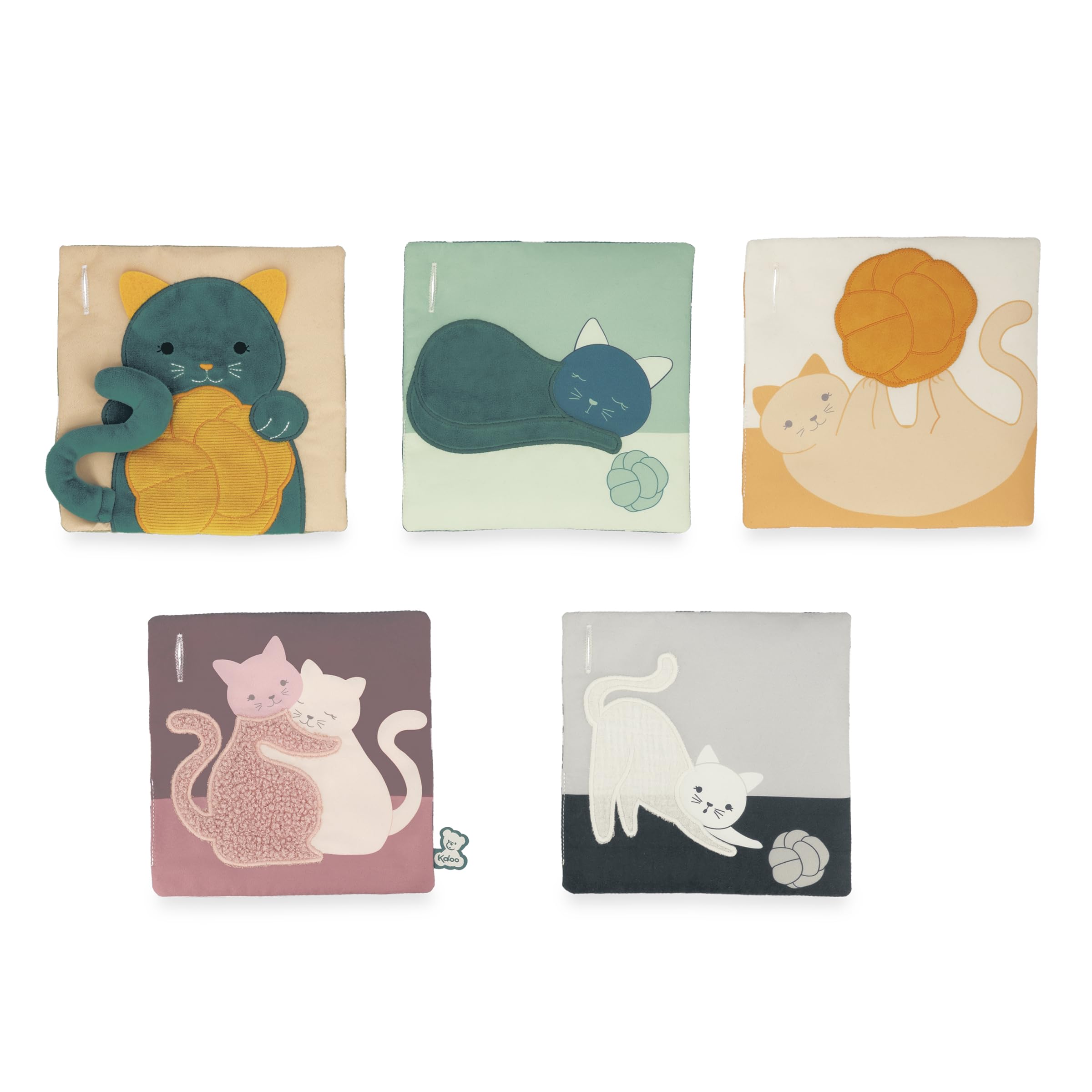 Kaloo, 5 Contrasting Sensory Awakening Cards, Reversible and Detachable Cards with Teething Ring, 6 Different Materials - Image 2