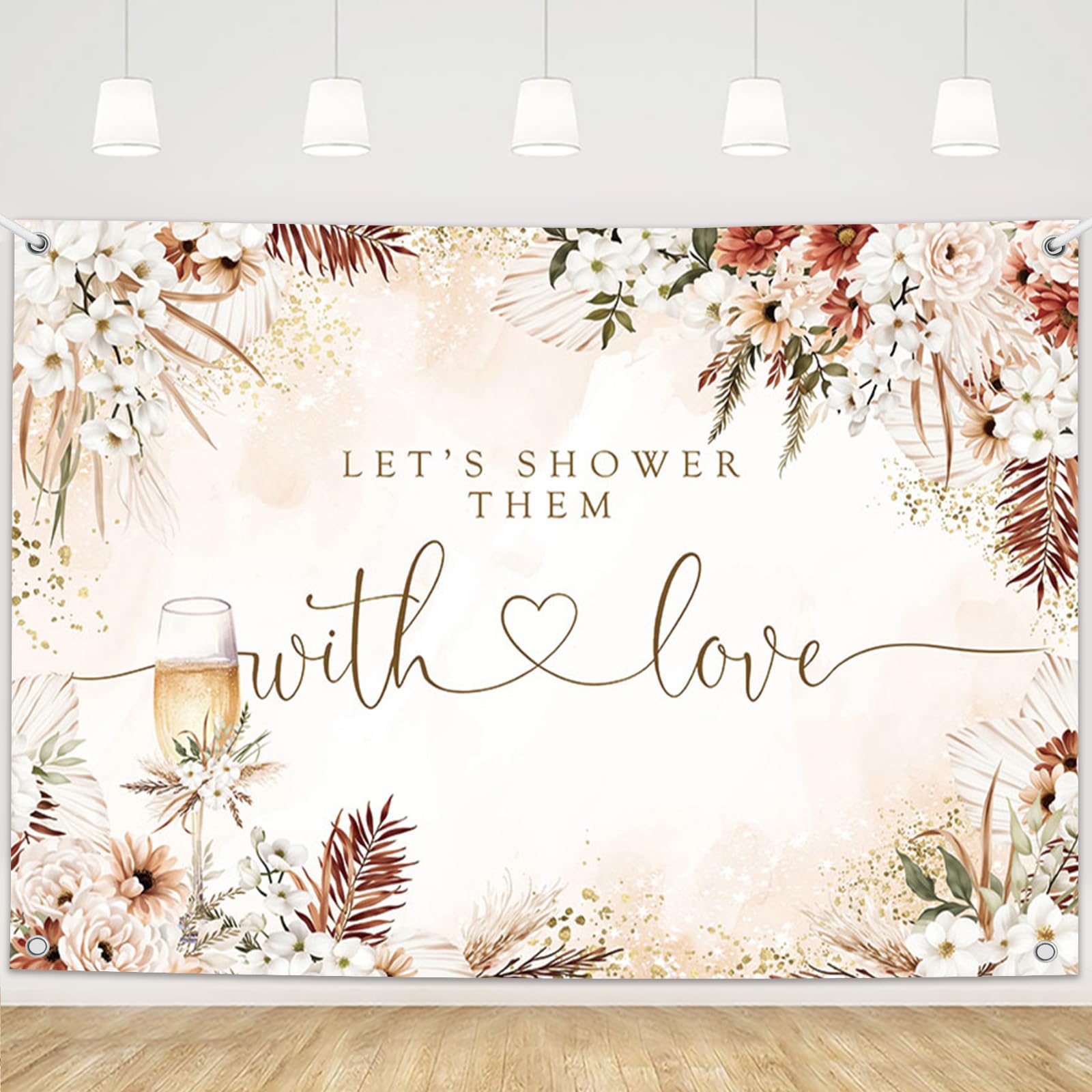 MEHOFOND Boho Bridal Shower Backdrop Floral Let's Shower Them with Love Wedding Couples Shower Party Decorations Fall in Love Engagement Photo Booth