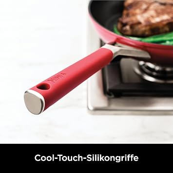 Ninja Foodi Zerostick, Vivid 3-Piece Pot and Pan Set [C23000EU], Deep Red, Non-Stick, Induction Compatible, Dishwasher Safe