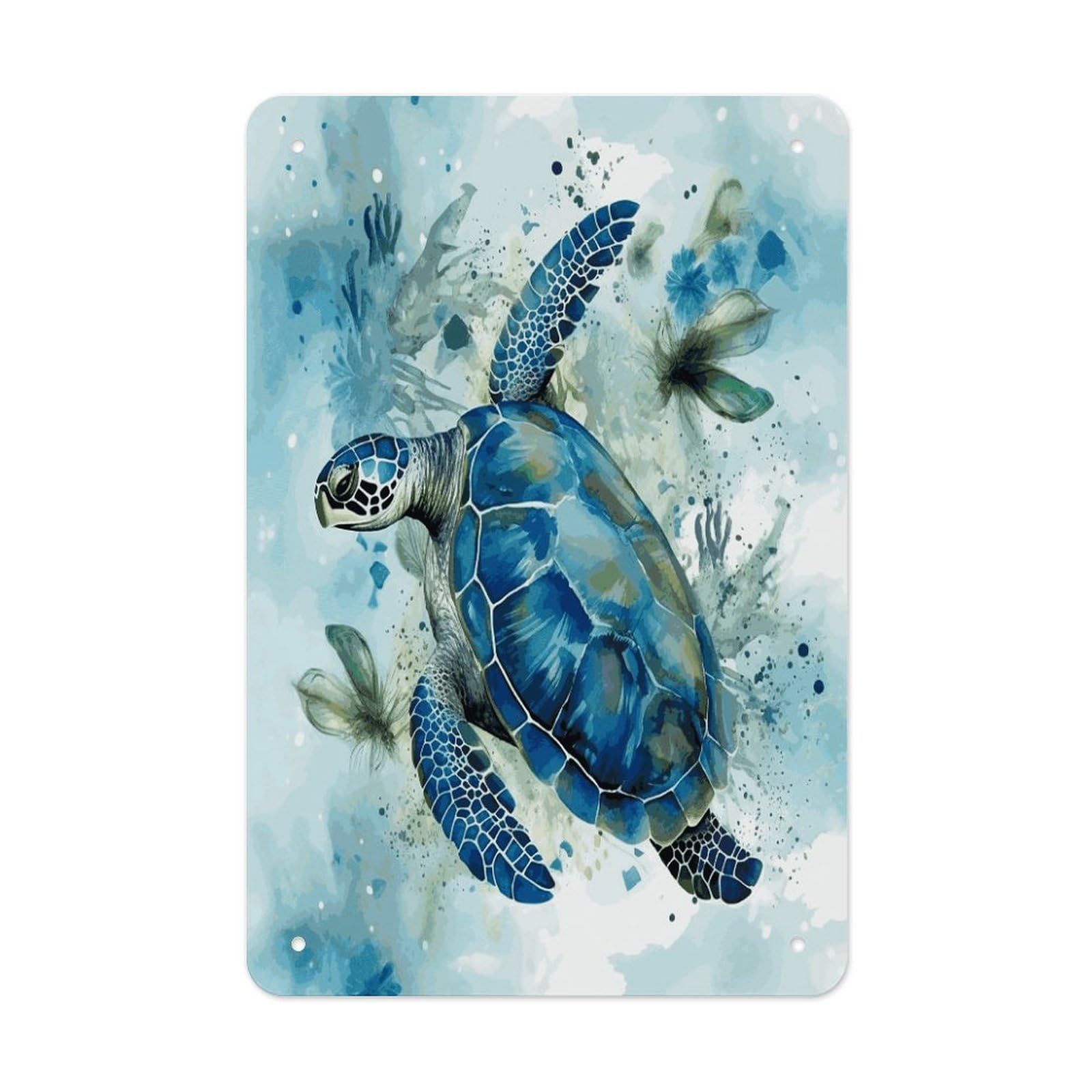 LDGSUPH Sea Turtle-Blue Wall Art Prints Folded Edge Iron Sheet Painting with Holes for Wall Prints Decorative Picture Metal Signboard Decor Painting for Outdoor Indoor Wall Decor