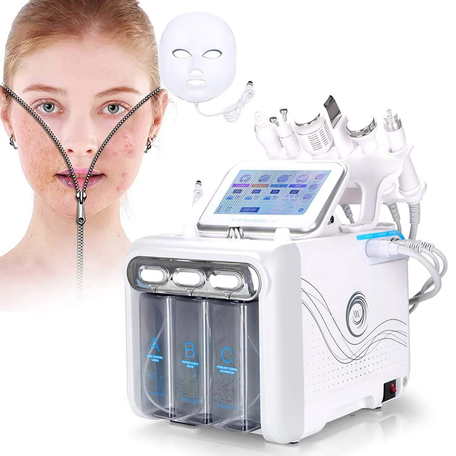 7 in 1 Wasserstoff Sauerstoff Schönheitsmaschine Multifunktional Diamant Mikrodermabrasion Verjüngung Gerät mit LED-Gesichtsmaske Gesicht Hydrafacial Bubble Deep Gesichtsreinigung SPA