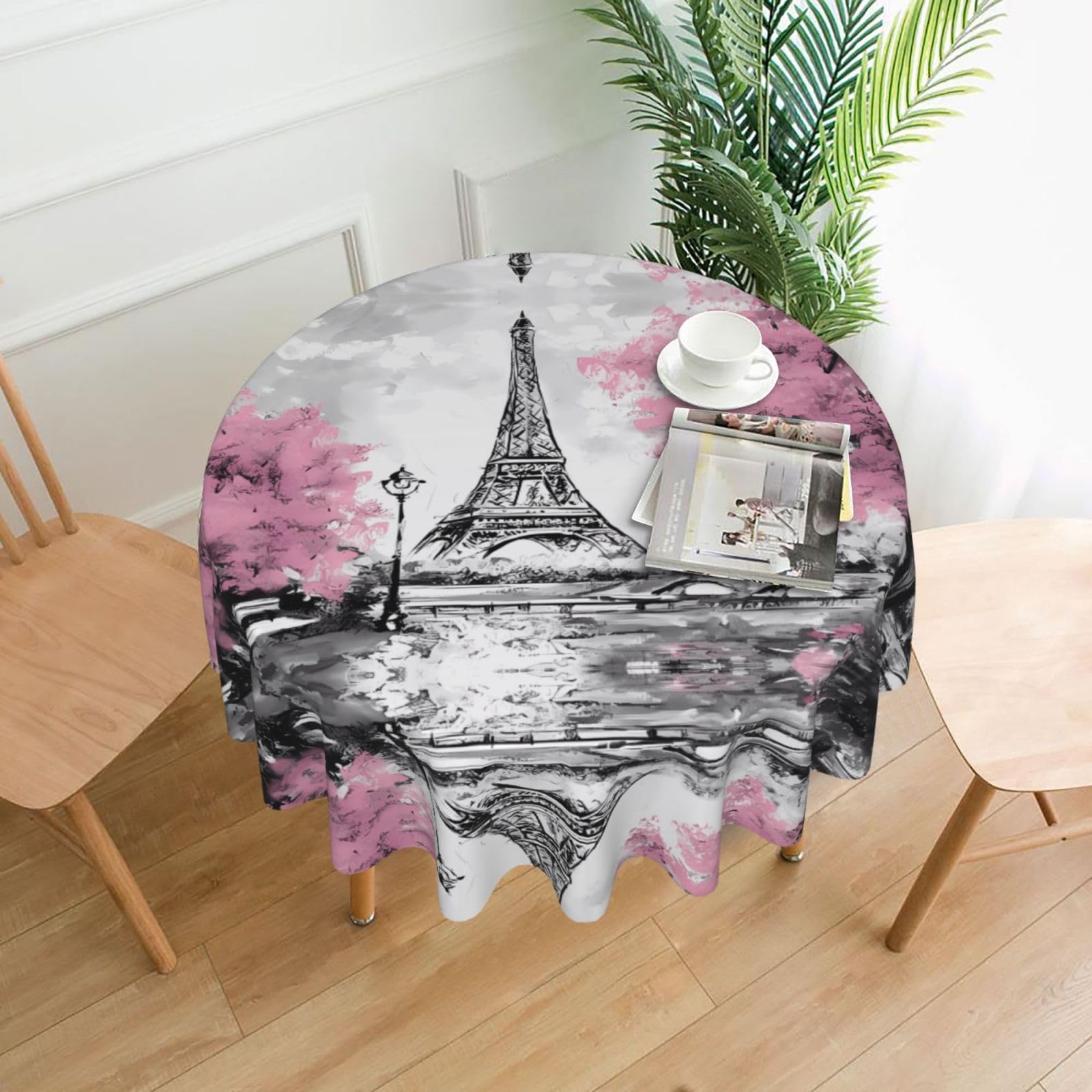 WHJSSF Oil Painting Paris Eiffel Tower Prints Round Decorative Tablecloth 60in - Elevate Your Dining Experience with a Stylish & Protective Table Throw