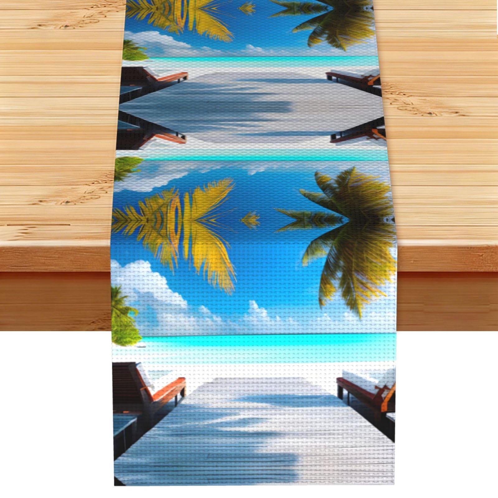 Maldives Holidays Linen Look Table Runner 13x72-Wrinkle Resistant Farmhouse Style for Dining Table Decor