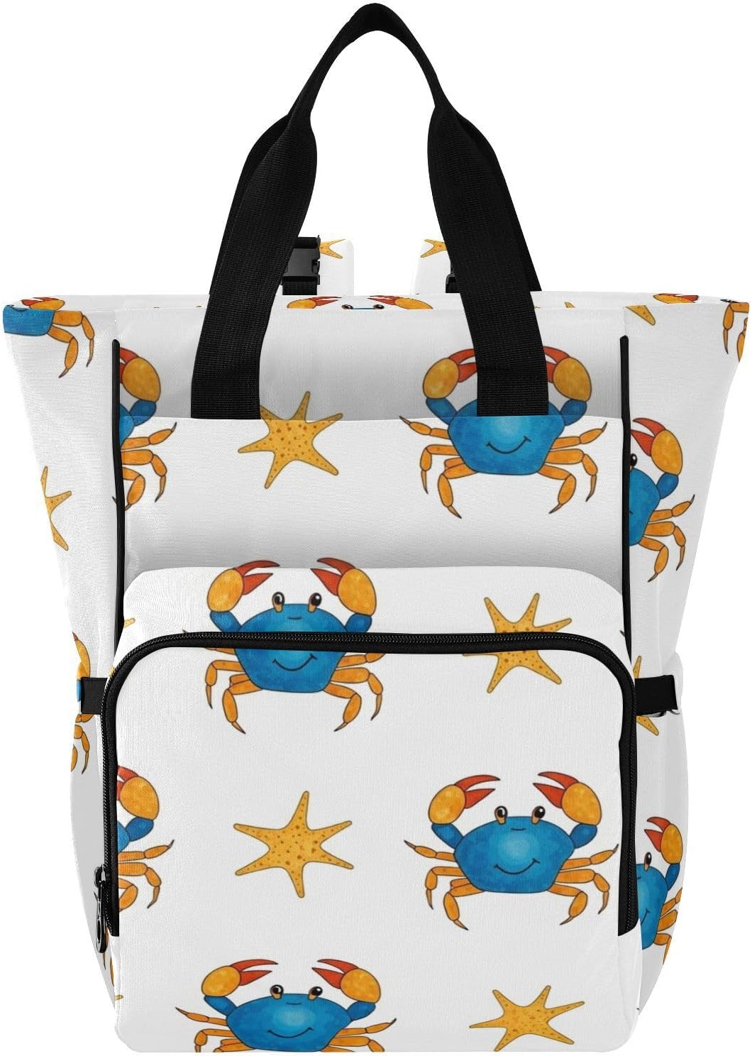 Yellow Crab Starfish Print Diaper Bag Backpack for Baby Boys Girls Multifunction Baby Essentials Travel Tote with Stroller Straps & Bottle Storage Large Travel Diaper Backpack for Traveling Baby