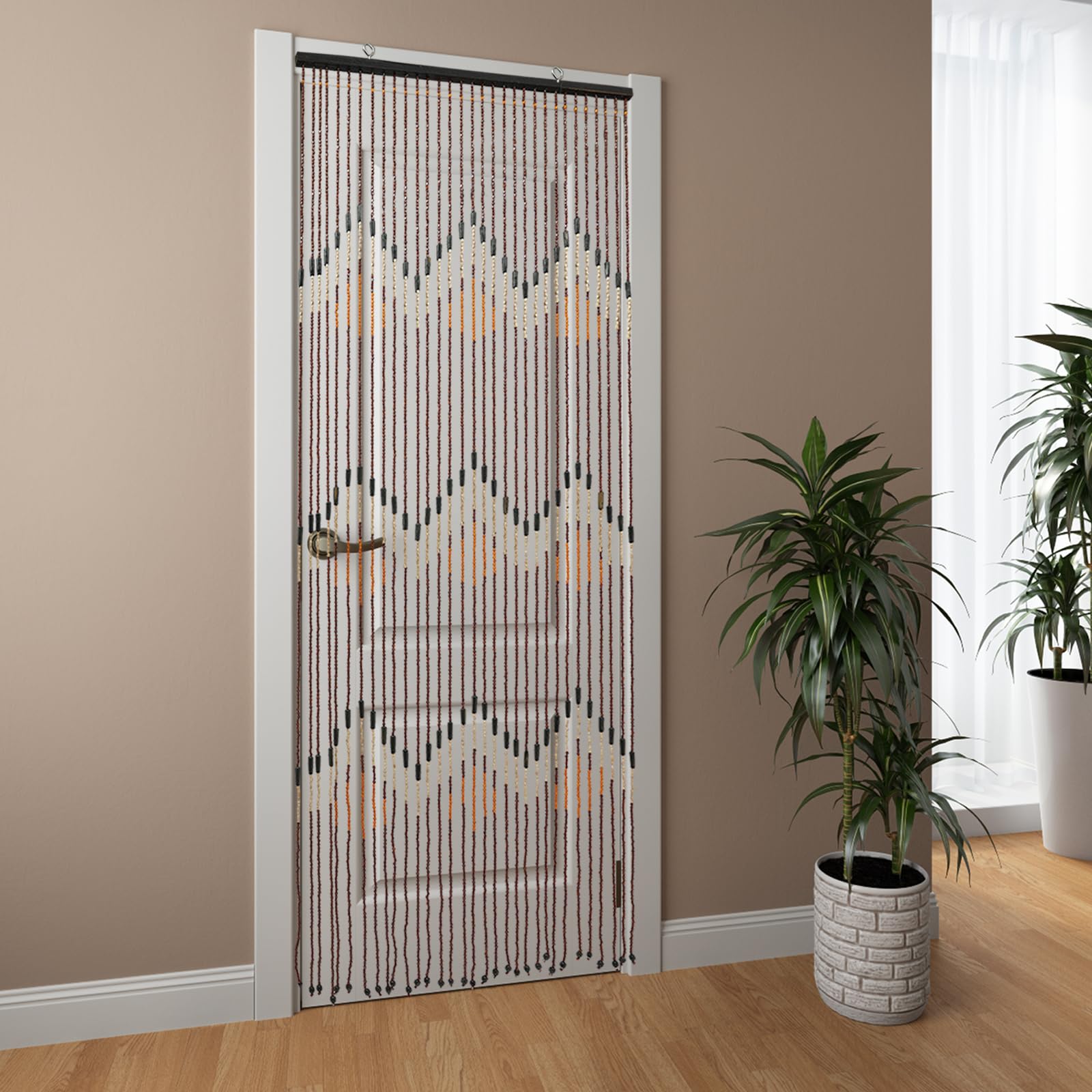 Rideau de perles rétro en bambou et bois, 90 x 195 x 31 cm, rideau de porte, perles en bois, rideau de perles pour porte, balcon, intérieur