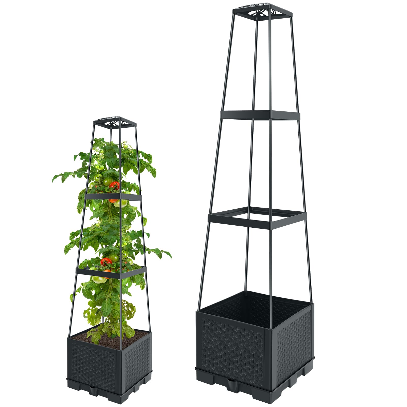 Vertical Garden Bed with Trellis,Self-Watering Raised Planter Box for Climbing Plants,45 Inch Adjustable Tower Planter,Detachable Modular Pot for Tomatoes Cucumbers Beans,Indoor Outdoor Use (2 Pack)