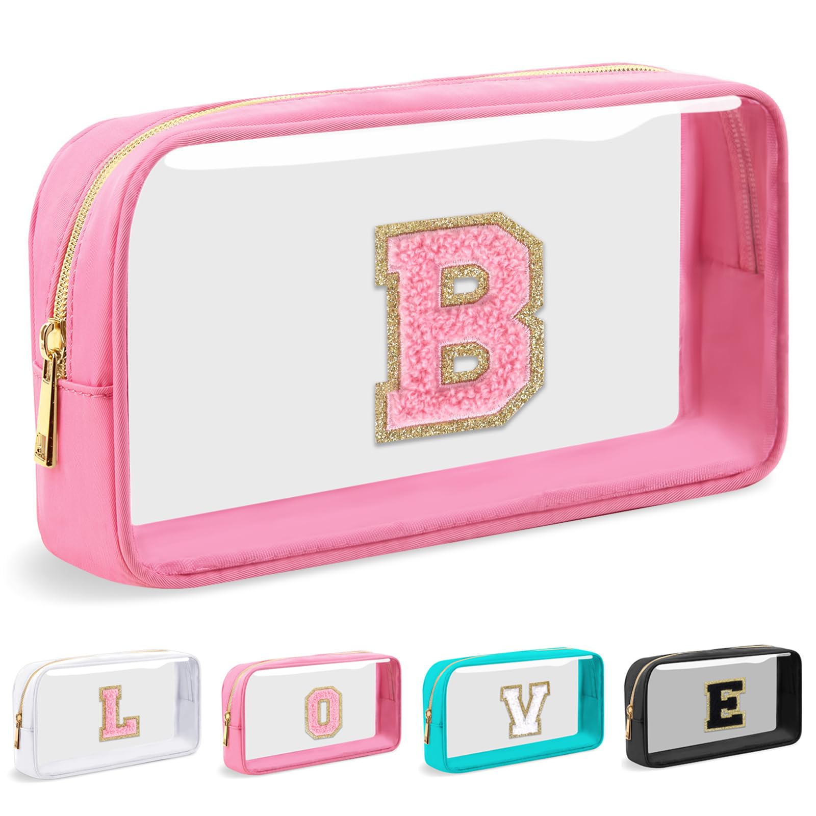 Cosmetic Bags Clear Makeup Bag Organizer Travel Essentials Gifts for Women Girlfriend Teen Mom Teacher Brithday Mothers Day Gifts A-Z Personalized Bag (B