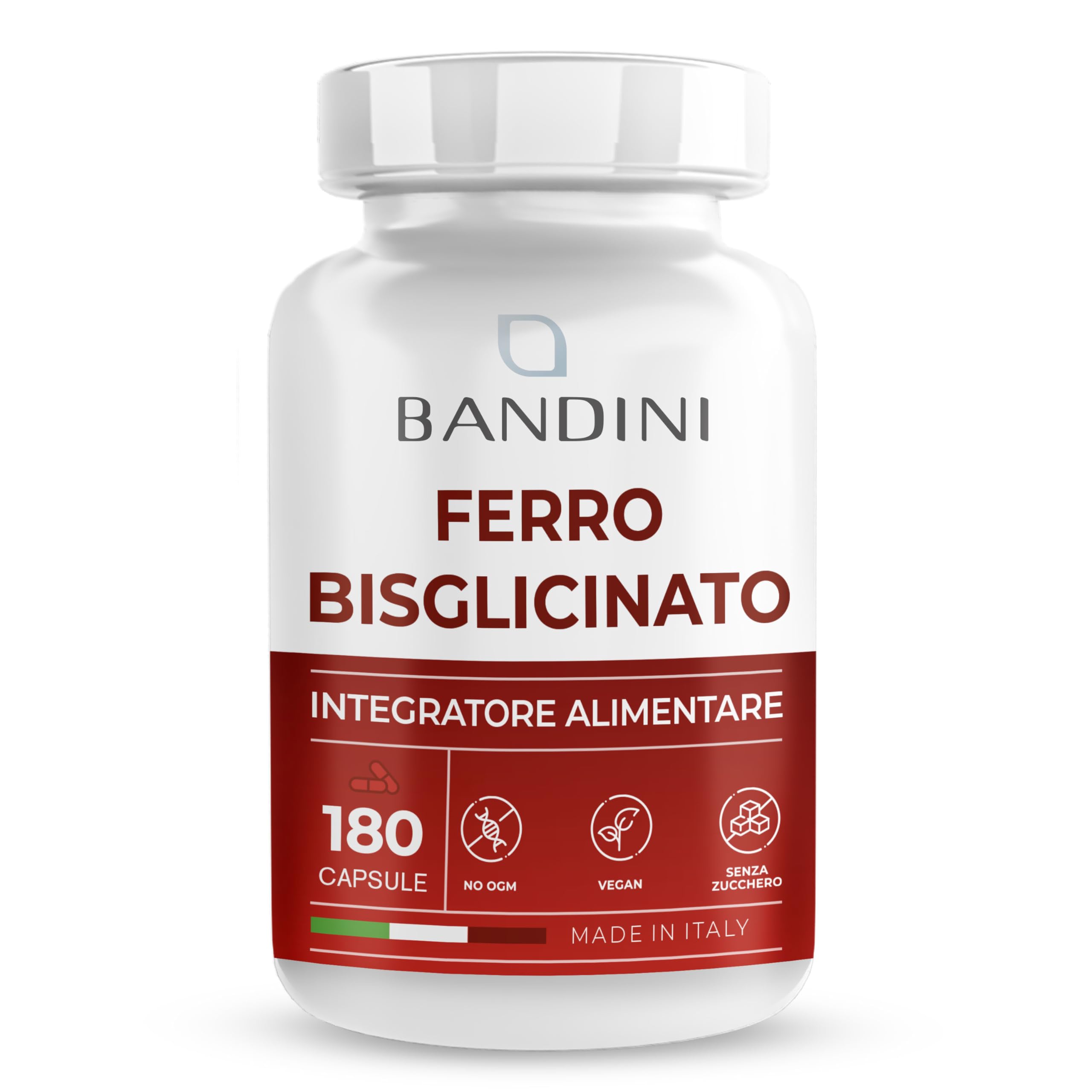 Bandini® Iron Bisglycinate, 180 Vegan Iron Tablets, 80 mg Natural Vitamin C from Acerola + 70 mg Iron Bislycinate, Highly Bioavailable Iron, High Dose of Iron Bisglycinate, Laboratory Tested