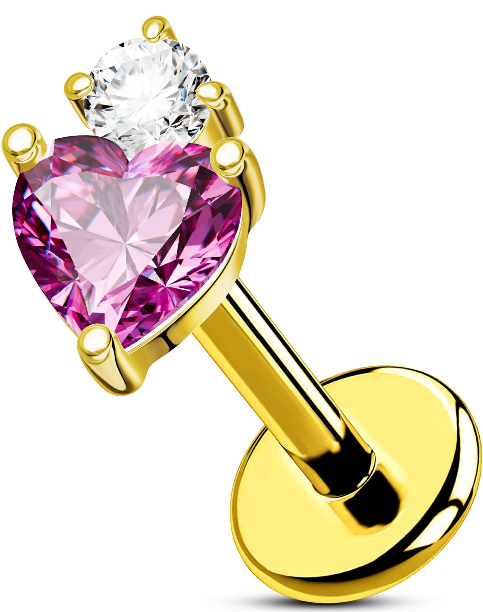 OUFER Body Piercing Labret Stud: 18G Threadless Titanium Heart CZ Labret Piercing Jewelry for Women 6mm Bar Gold/Silver Cartilage Tragus Helix Earring Lip Piercings — view 9