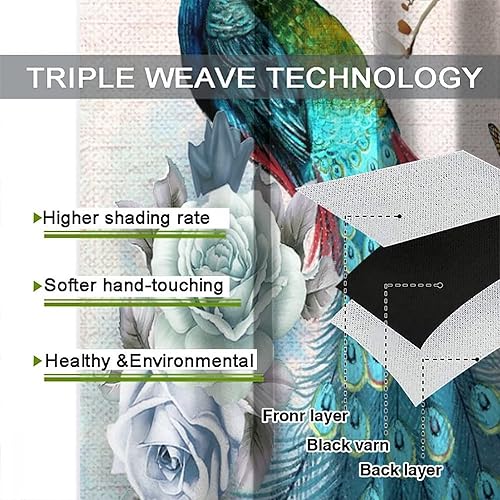 Miniatura 202 de Cortina opaca con estampado de pavo real, con estampado de animales retro, con bolsillo para cortinero y flores de peonía doradas, para dormitorio,