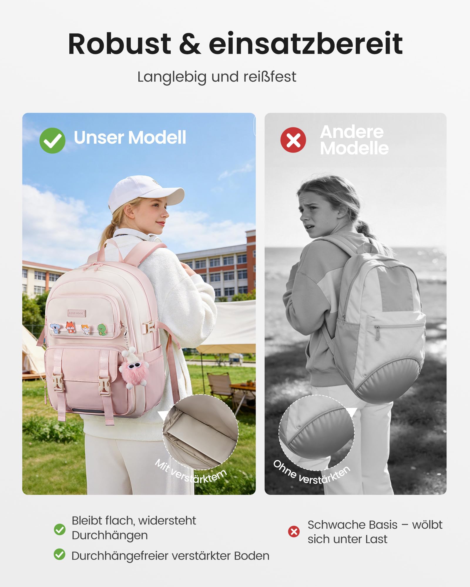 LOVEVOOK Schulrucksack Teenager Mädchen Schultasche Laptop Rucksack Damen | Schulranzen mit Vielen Fächern, 15,6 Zoll Groß Rucksack Schule 10-18 Jahre School Bag, Cute Backpack für Uni Arbeit Reise
